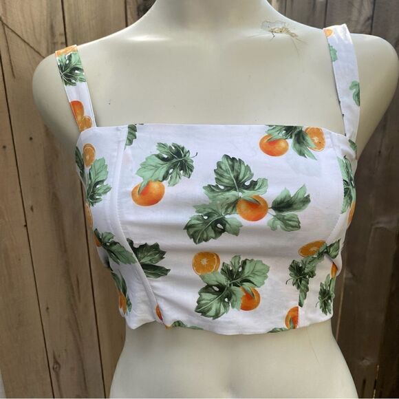 WeWoreWhat Orange Fruit Print Straight Neck Corset Crop Top size XS NWT - Picture 6 of 12